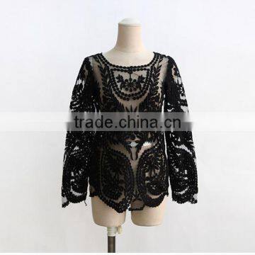Summer Gouhua Openwork Lace Blouse Lace Openwork Short Blouse Female Temperament Lace Blouse photo-3