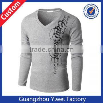 Muscle Cotton Screen Printing V-neck Long Sleeve T-shirt