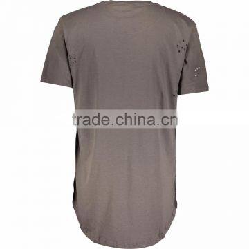 Stylish Slate Round Neck Distressed Long Line T Shirt for Man photo-2