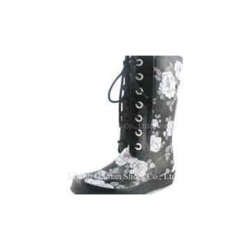 Rubber Rain Boots Women With Lace-up Shoe Ties