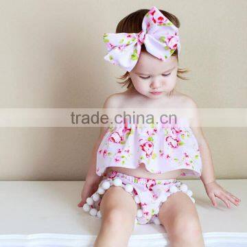 B22299A Baby summer pretty floral print cotton 3 pcs clothing sets