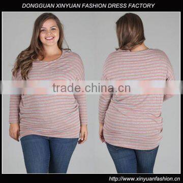 Pink Grey Striped Plus Size Maternity Top XYT2840