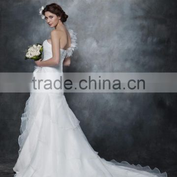 Wholesale Elegant A-line Sweetheart One Shoulder Lace Wedding Gown With Long Sleeves Wedding Bridal Dress AS284 photo-3