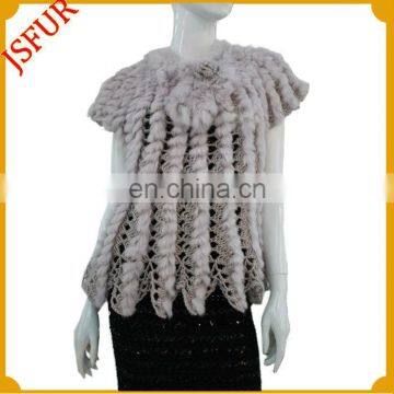 Fashion women's hand crochet vest with fur trim