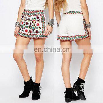 2017 Newest wholesale high rise embroidered short pure cotton shorts