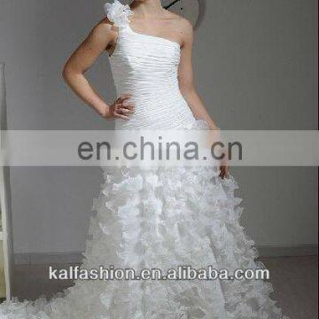 EB1249 Gorgeous taffeta one shoulder hand beading pleated sheath bridal gown