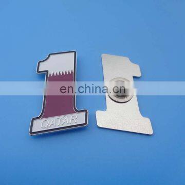 number shape Qatar flag metal lapel pin badge for promotion