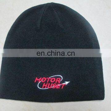 black color warm beanie hat with embroidery logo