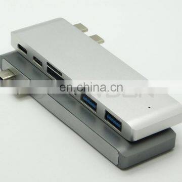 6 In1 Multiport USB Type C Hub With 2 USB 3.0 Port Dual Type-C Charging Port, SD/Micro USB SD Card Reader for Macbook photo-3