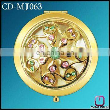 promotion round metal cosmetic mirror with flower gold CD-MJ063