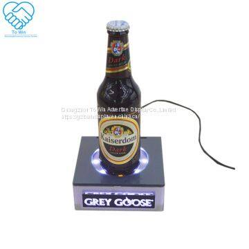 colorful LED magnetic levitating bottle display stand ,acrylic glowing promotional wine display stand