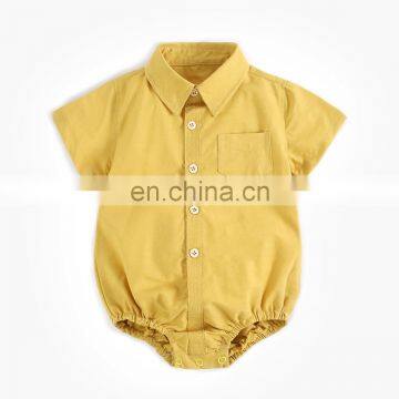 RTS Mustard infant clothing baby boys shirt Newborn baby shirt pure cotton short sleeved jumpsuit