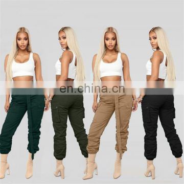 Womens Gym Baggy Plain Waistband Pocket Cargo Jogger Sweatpants