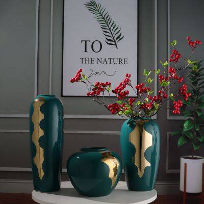 Nordic Simple Gild Creative Art Green Ceramic Plant Vase For Dining Room Outdoor Indoor