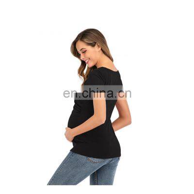 Pregnant Women's Sandal Party Wear Women's Gym Wear Set New Style Short Sleeve Deep V-Neck Solid Color Cross Breast And photo-4