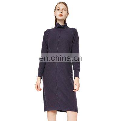 Women Long Sleeve Casual Turtle Neck Wool Cashmere Knit Dress Sweater photo-2