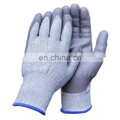 Cut Resistant HDPE Coated Gloves ANSI Level 5 Cut Resistance PU Palm Coated Mechanical Working Gloves For Glass Handling