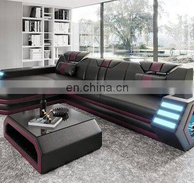 2021 Multi-functional Living Room Sofa Set Furniture Top Grain Leather Sectional Sofa With LED Light photo-5