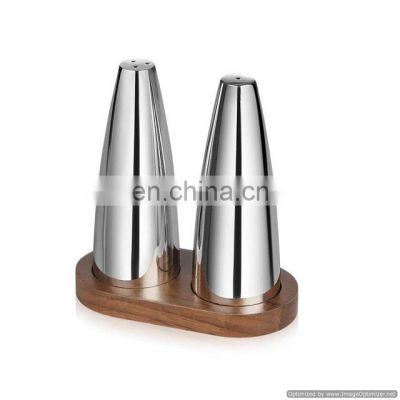 Wood design base stainless steel salt & pepper