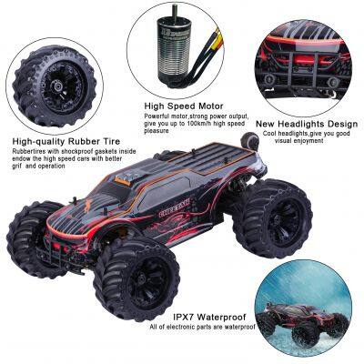 1:10 Scale Remote Control Car Truck, 80+ KM/H High Speed RTR RC Truck, 2.4GHZ Radio Controlled Electric RC Car, 4WD 4x4 Off Road Monster Truck for Adults, IPX7 Waterproof Racing Vehicle Truck photo-4