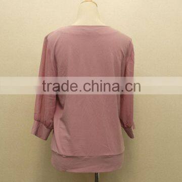 Ladies Fashion Lace Pink Chiffon Jewel Blouse photo-4