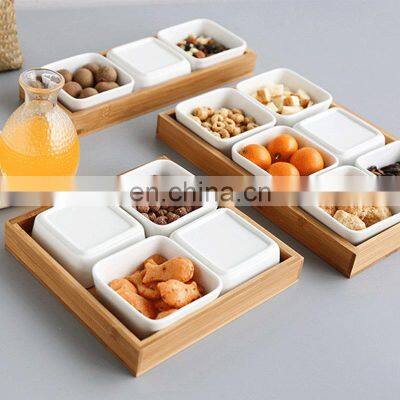 Japanese-style Ceramic Plate Divided Grid With Lid Ceramic Kitchen Living Room Household Seasoning Food Organize Storage