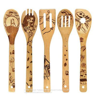 Bamboo Kitchen Tool Engraved Bamboo Utensil Set Burned Bamboo Wooden Tool photo-3