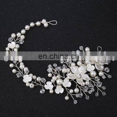 Flower Headwear Wedding Headband for Bride Crystal Pearls Women Tiara Bridal Headpieces Hair Jewelry Accessories