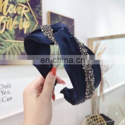 New Fashion Rhinestone Hairband Women Solid Wide Side Headband Middle Knot Turban Girls Autumn Winter Hair Accessories Headwear photo-4