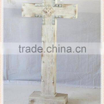 wholesale decorative shabby chic stand wood cross for home&garden decor. HW15A00344