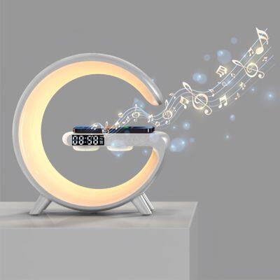 Customized logo alarm clock ambient light night lights for kids room wireless magnetic charger bluetooth speaker