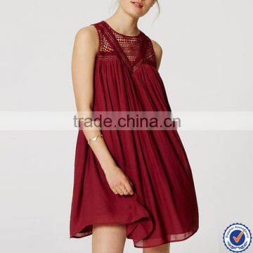 oem latest design women o neck with lace sleeveless dresses