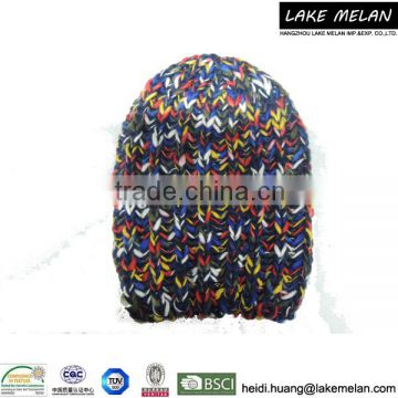 100% Acrylic Lady's Knitted Beanie Hat In Multicolor