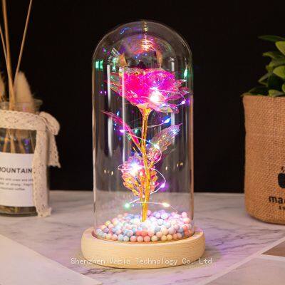 24K Gold Foil Rose in Glass Dome With Colorful LED Light for Women Mom Valentines Mothers Day Gifts Bulk photo-3