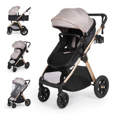 All-terrain Baby Stroller Shock Absorption 4 Wheels Baby Pram Foldable Breathable Window Design Baby Carriage