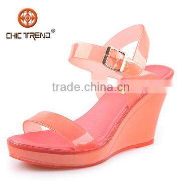 2016 fashion summer ladies shoes wedge jelly shoes pvc crystal woman sandals qizhan plastic shoes