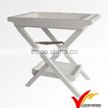 Shabby Chic White Wooden Folding Tray Table for Kitchen