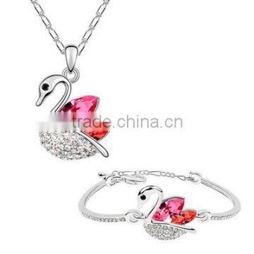 Platinum Jewelry Set Color Blue Necklace and Bracelet Dream Swan Jewelry Set photo-6