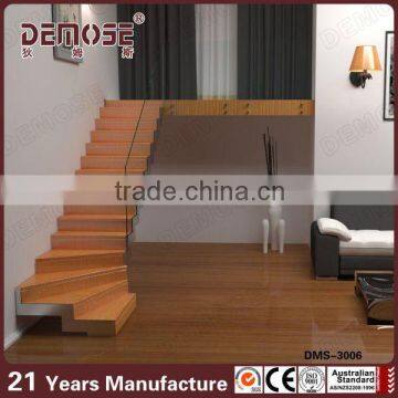 steel wood straight interior steel stairs with anti-slip wood steps