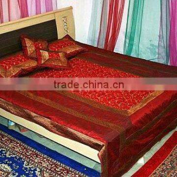 Designer indian silk Bedding,Silk Bedspreads Throw King Coverlet 5 pcs set,wholesale silk bedspreads