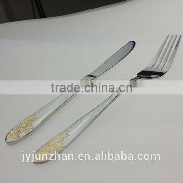 Stainless knife fork sets with high mirror polish and gold plated