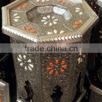 Moroccan Wook Covered With Copper Coffee Table for Living Room