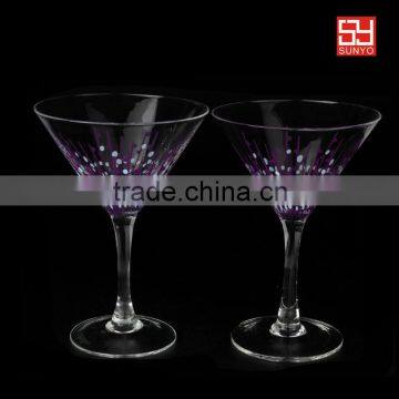 Clear transparent colored purple spot high quality martini glass in stocks crystal handmade mouthblown