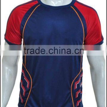 100% Polyester Round Neck Custom designed T-Shirt Blue/Red