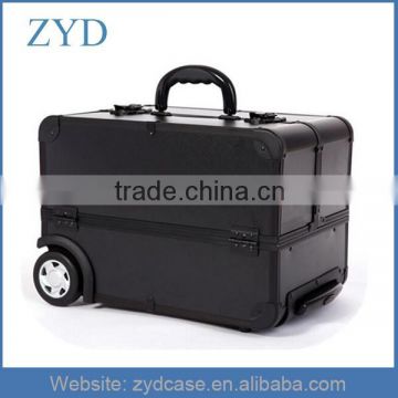 Classical Black Aluminum Cosmetic Makeup Train Case With Wheels/Aluminum Carry-on Trolley Makeup Case ZYD-HZ101504