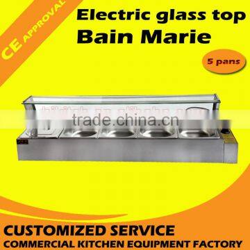 Used bain marie hot food warming equipment glass stand 5 pans bain marie for sale