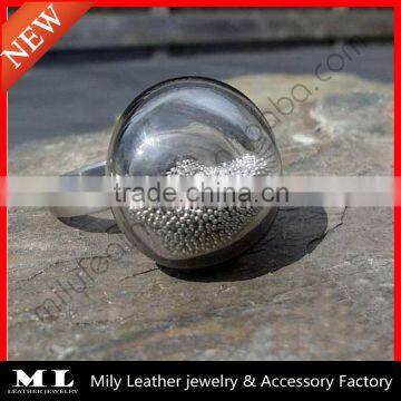 2014 DIY hollow glass ring top with Small Silver Beads Ring GHBR-018