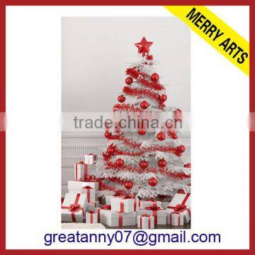 Red balls and ribbon gifts decoration white Christmas snowing tree wholesale