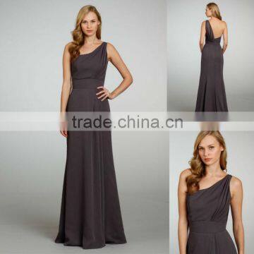 Wholesale Custom Made One Shoulder A-line Natural Waist Side Front Draped Floor Length Bridesmaid Dress 5312