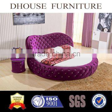 European Classical Diamond Purple Fabric King Size Round Bed A01